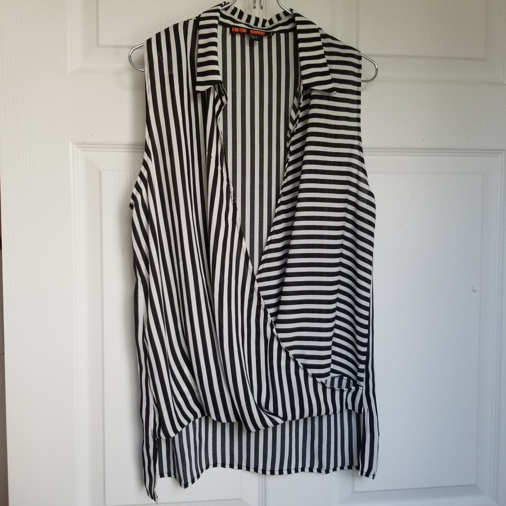 Love Tree Black and White Striped Surplice Blouse